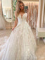 Elegant V Neck Lace Applique With Train Popular Bridal Long Wedding Dresses, CPD009