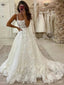 Elegant Spaghetti Straps Lace Applique Popular Bridal Long Wedding Dresses, CPD010