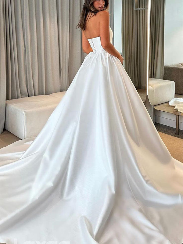 Elegant Strapless Sleeveless With Trailing Popular Long Bridal Dress, Wedding Dresses, CPD081