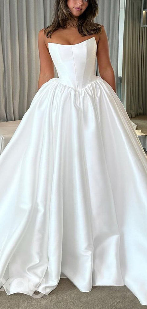 Elegant Strapless Sleeveless With Trailing Popular Long Bridal Dress, Wedding Dresses, CPD081