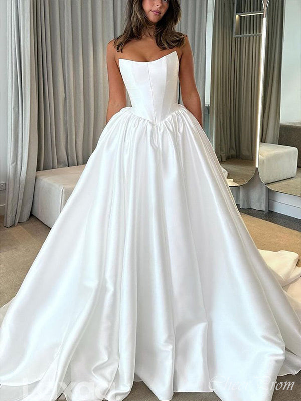 Elegant Strapless Sleeveless With Trailing Popular Long Bridal Dress, Wedding Dresses, CPD081