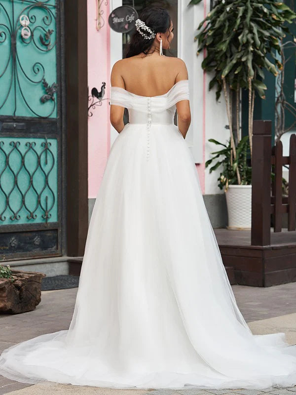 Romantic Sweetheart Off Shoulder With Trailing Popular Long Bridal Dress, Wedding Dresses, CPD082