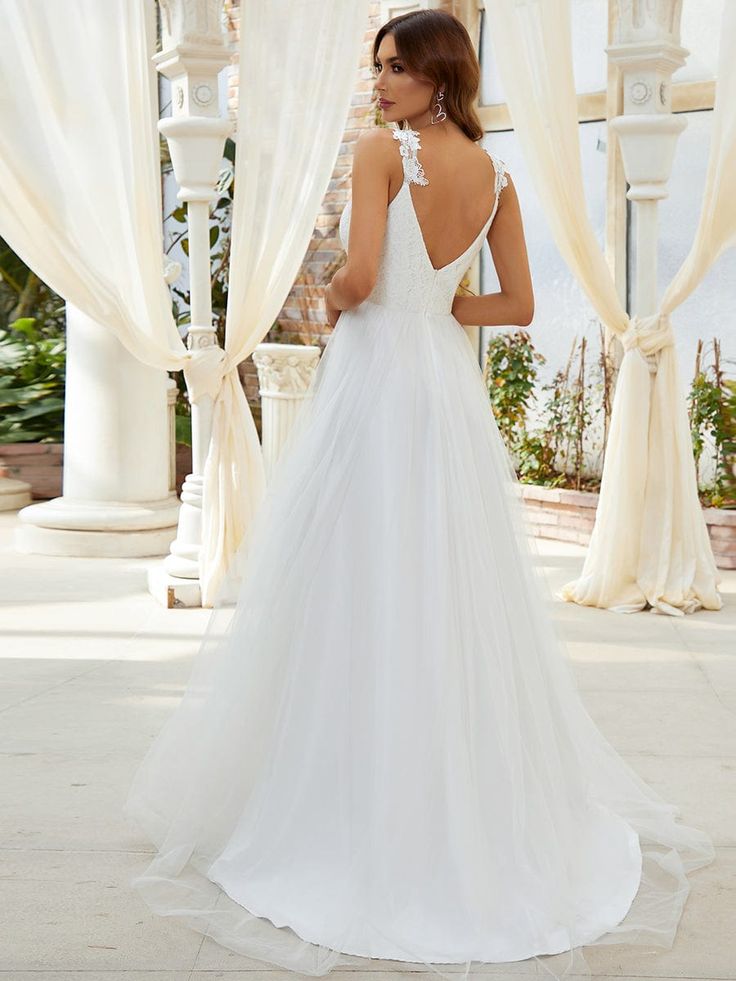 Romantic Spaghetti Straps V Neck Applique Popular Long Bridal Dress, Wedding Dresses, CPD083