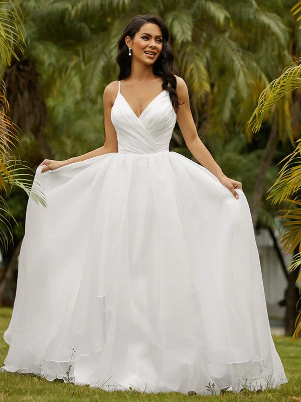 Gorgeous Spaghetti Straps V Neck Popular Long Bridal Dress, Wedding Dresses, CPD084