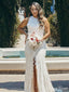 Elegant Jewel Sleeveless Front Slit Lace Popular Long Bridal Dress, Wedding Dresses, CPD088