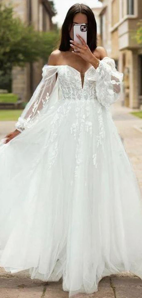 Unique Sweetheart Full Sleeve Lace Popular Long Bridal Dress, Wedding Dresses, CPD092