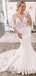 Gorgeous Mermaid V Neck Cap Shoulder  With Trailing Lace Popular Long Bridal Dress, Wedding Dresses, CPD094