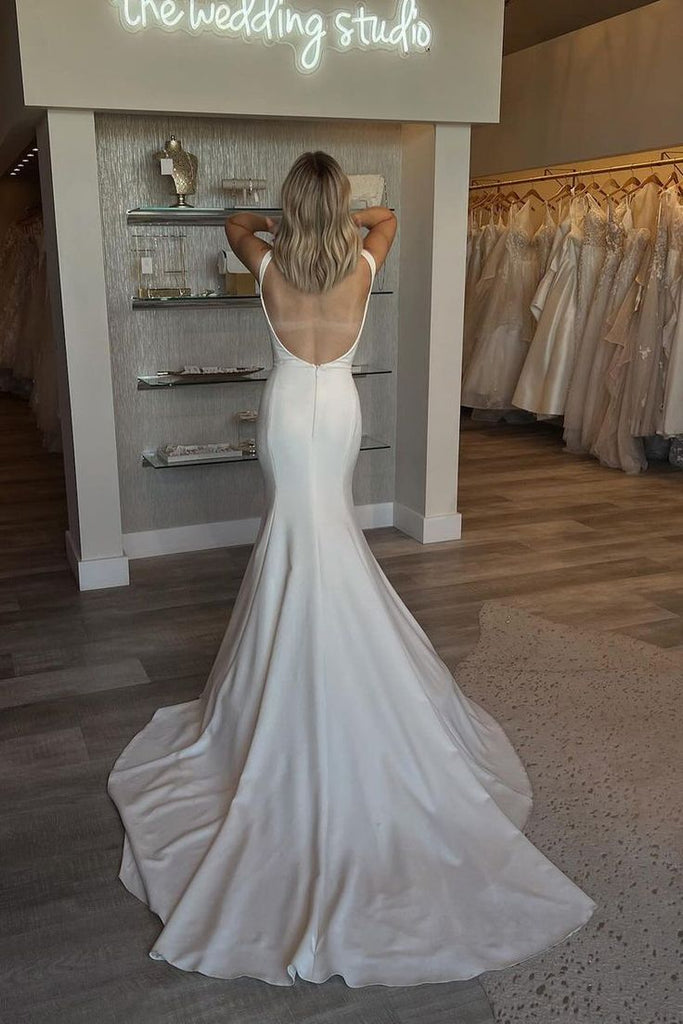 Elegant Mermaid Spaghetti Straps Sleeveless With Trailing Popular Long Bridal Dress, Wedding Dresses, CPD097