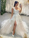 Elegant Spaghetti Straps Side Slit Sleeveless With Trailing Applique Popular Long Bridal Dress, Wedding Dresses, CPD107