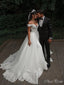 Elegant Off Shoulder V Neck Lace Applique Popular Bridal Long Wedding Dresses, CPD013