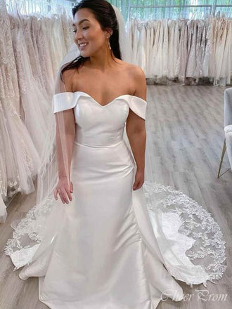Unique Mermaid Sweetheart Off Shoulder Sleeveless With Train Lace Popular Long Bridal Dress, Wedding Dresses, CPD116