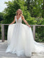 Elegant Spaghetti Straps V Neck Lace Applique Popular Bridal Long Wedding Dresses, CPD015