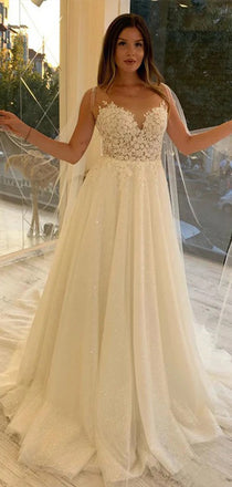 Romantic Sweetheart Sleeveless Lace Popular Long Bridal Dress, Wedding Dresses, CPD185