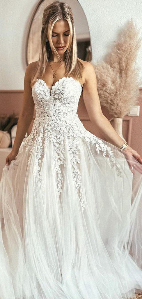 Gorgeous Sweetheart Sleeveless Applique Popular Long Bridal Dress, Wedding Dresses, CPD130