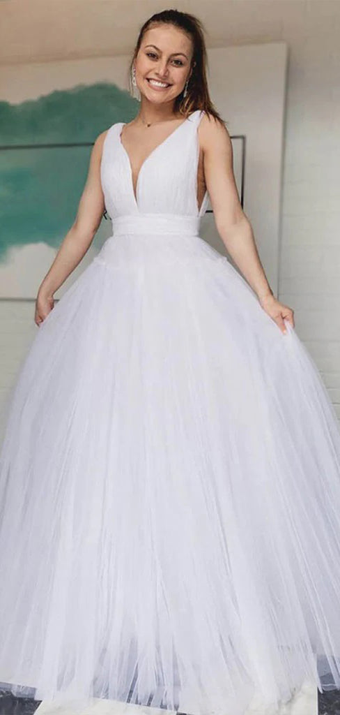 Elegant Straps V Neck Sleeveless Popular Long Bridal Dress, Wedding Dresses, CPD131