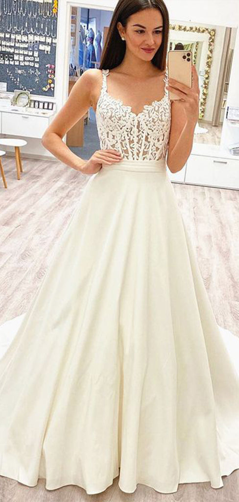 Elegant  Spaghetti Straps V Neck Sleeveless Lace Popular Long Bridal Dress, Wedding Dresses, CPD132