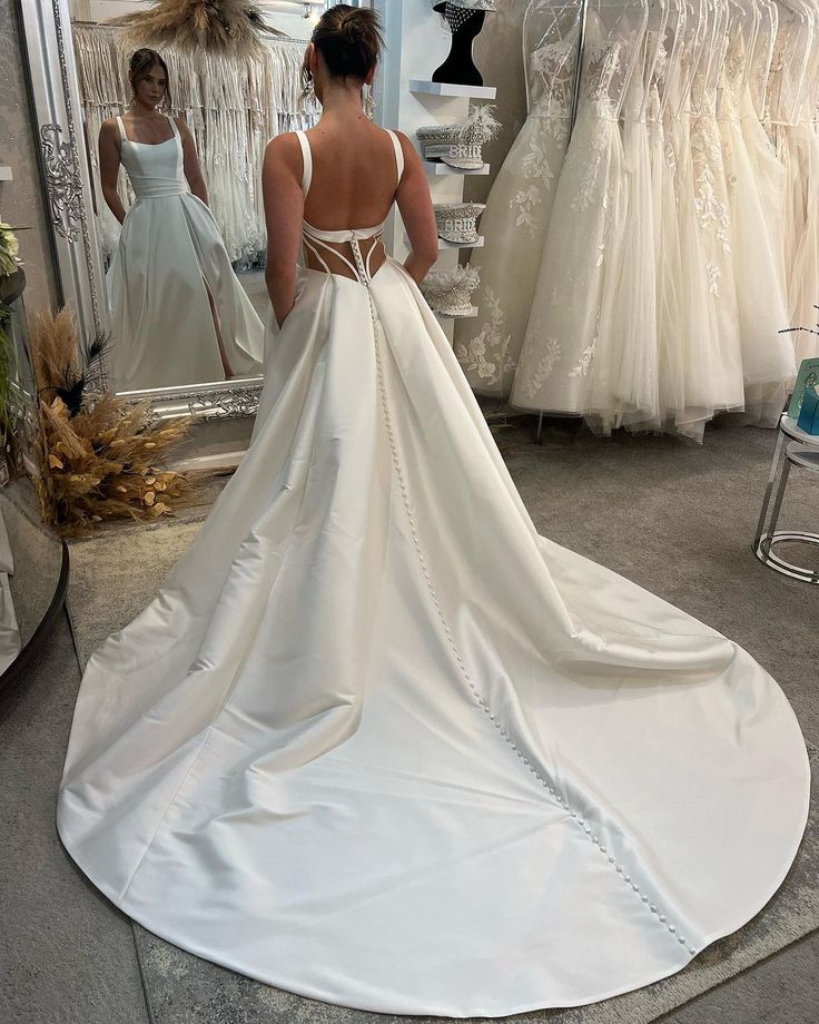 Simple Spaghetti Straps Sleeveless Side Slit Popular Long Bridal Dress, Wedding Dresses, CPD135