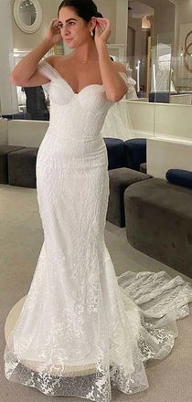 Romantic Off Shoulder Sweetheart Sleeveless Lace Popular Long Bridal Dress, Wedding Dresses, CPD186