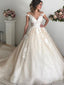 Elegant Spaghetti Straps V Neck With Train Lace Applique Popular Bridal Long Wedding Dresses, CPD017