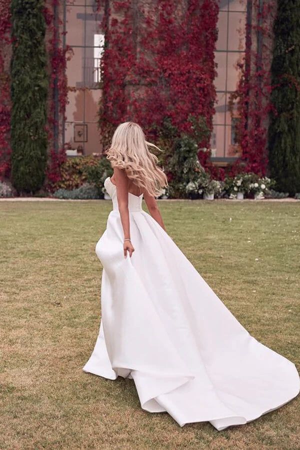 Romantic Strapless Sleeveless Side Slit With Train Popular Long Bridal Dress, Wedding Dresses, CPD151