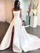 Simple Square Sleeveless Side Slit With Train Popular Long Bridal Dress, Wedding Dresses, CPD153