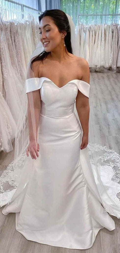 Simple Off Shoulder Sweetheart Sleeveless With Train Popular Long Bridal Dress, Wedding Dresses, CPD156