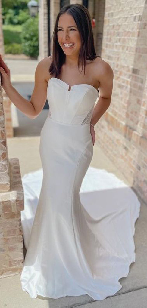 Sexy Mermaid Strapless Sleeveless With Train Lace Popular Long Bridal Dress, Wedding Dresses, CPD162