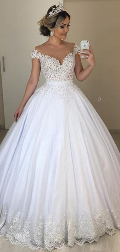 Elegant Ball Gown Off Shoulder Sweetheart Sleeveless Lace Popular Long Bridal Dress, Wedding Dresses, CPD166