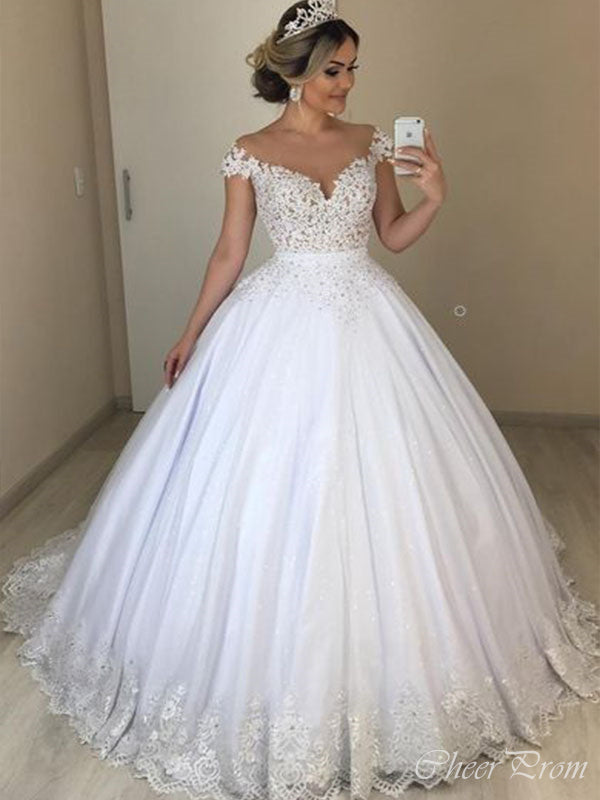 Elegant Ball Gown Off Shoulder Sweetheart Sleeveless Lace Popular Long Bridal Dress, Wedding Dresses, CPD166