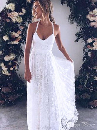 Simple Spaghetti Straps V Neck Sleeveless Lace Popular Long Bridal Dress, Wedding Dresses, CPD189