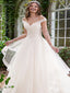 Elegant Off Shoulder V Neck Lace Applique Popular Bridal Long Wedding Dresses, CPD019