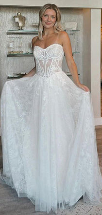 Charming Sweetheart Sleeveless Lace Popular Long Bridal Dress, Wedding Dresses, CPD169