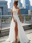 Elegant Off Shoulder V Neck Side Slit Applique Popular Bridal Long Wedding Dresses, CPD021