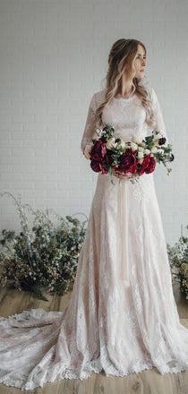 Elegant Jewel Lace With Trailing Applique Popular Bridal Long Wedding Dresses, CPD023