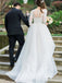 Long Sleeves Organza A-line Wedding Dresses Online, Cheap Simple Bridal Dresses, CPD026