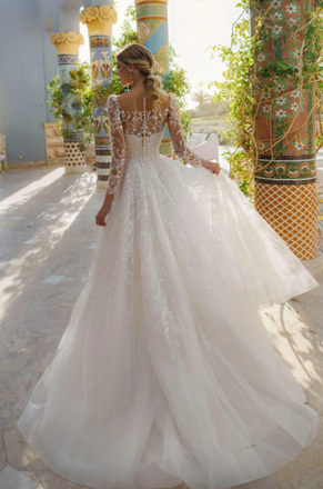 Elegant Lace Applique 3/4 Sleeve Bridal Dress, Wedding Dresses, CPD028