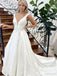 Elegant Straps V Neck Applique Satin Popular Long Bridal Dress, Wedding Dresses, CPD032