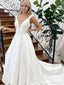 Elegant Straps V Neck Applique Satin Popular Long Bridal Dress, Wedding Dresses, CPD032