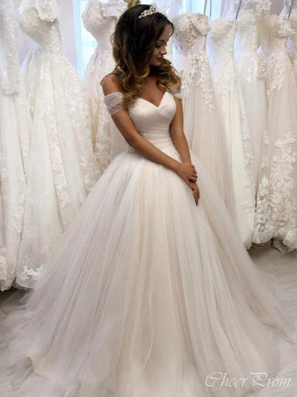 Gorgeous V Neck Off Shoulder Beads Popular Long Bridal Dress, Wedding Dresses, CPD040