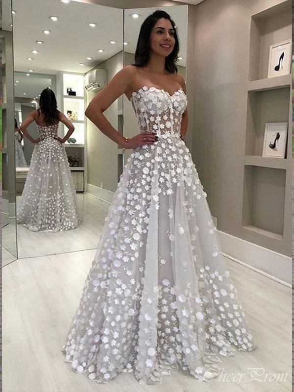 Gorgeous A-Line Strapless Sleeveless Applique Popular Long Bridal Dress, Wedding Dresses, CPD041