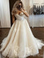 Sexy Champagne Off Shoulder Applique Popular Long Bridal Dress, Wedding Dresses, CPD043