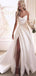 Elegant Strapless Side Slit Pleats Popular Long Bridal Dress, Wedding Dresses, CPD045