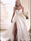 Elegant Strapless Side Slit Pleats Popular Long Bridal Dress, Wedding Dresses, CPD045