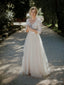 Elegant Lace V Neck 3/4 Sleeve Applique Popular Long Bridal Dress, Wedding Dresses, CPD053