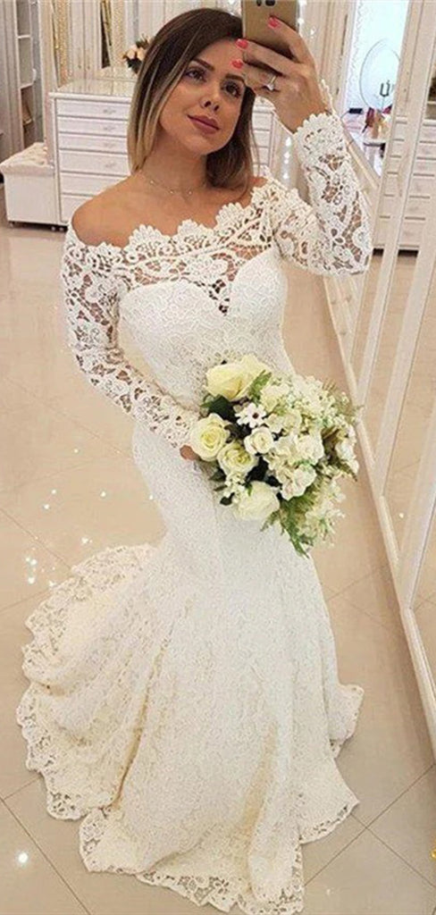 Sexy Lace Illusion Full Sleeve Applique Popular Long Bridal Dress, Wedding Dresses, CPD062