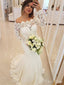 Sexy Lace Illusion Full Sleeve Applique Popular Long Bridal Dress, Wedding Dresses, CPD062