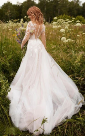 Romantic Lace Sweetheart Full Sleeve Applique Popular Long Bridal Dress, Wedding Dresses, CPD067