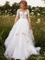 Romantic Lace Sweetheart Full Sleeve Applique Popular Long Bridal Dress, Wedding Dresses, CPD067