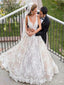 Gorgeous Lace Straps V Neck With Train Applique Popular Long Bridal Dress, Wedding Dresses, CPD072