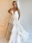 Elegant Spaghetti Straps V Neck Sleeveless Ruffle Popular Long Bridal Dress, Wedding Dresses, CPD179